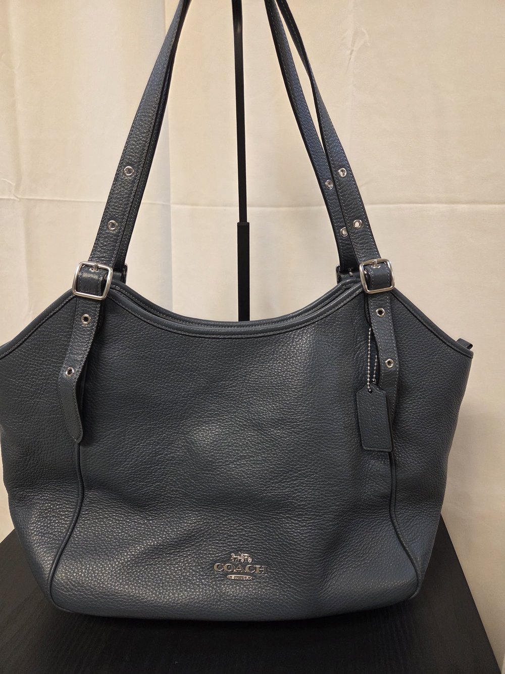 COACH Pebbled Leather Shoulder Bag in Slate Blue